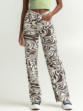 RSQ Swirl Pants in Brown White Denim Size Medium fits 26/27